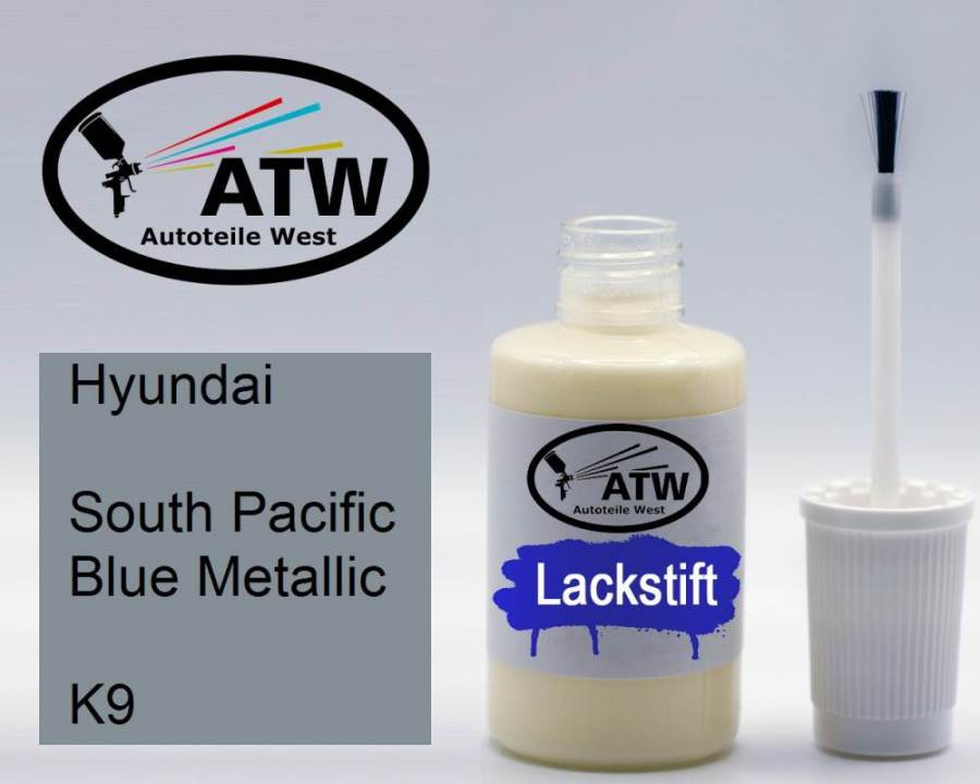 Hyundai, South Pacific Blue Metallic, K9: 20ml Lackstift, von ATW Autoteile West.